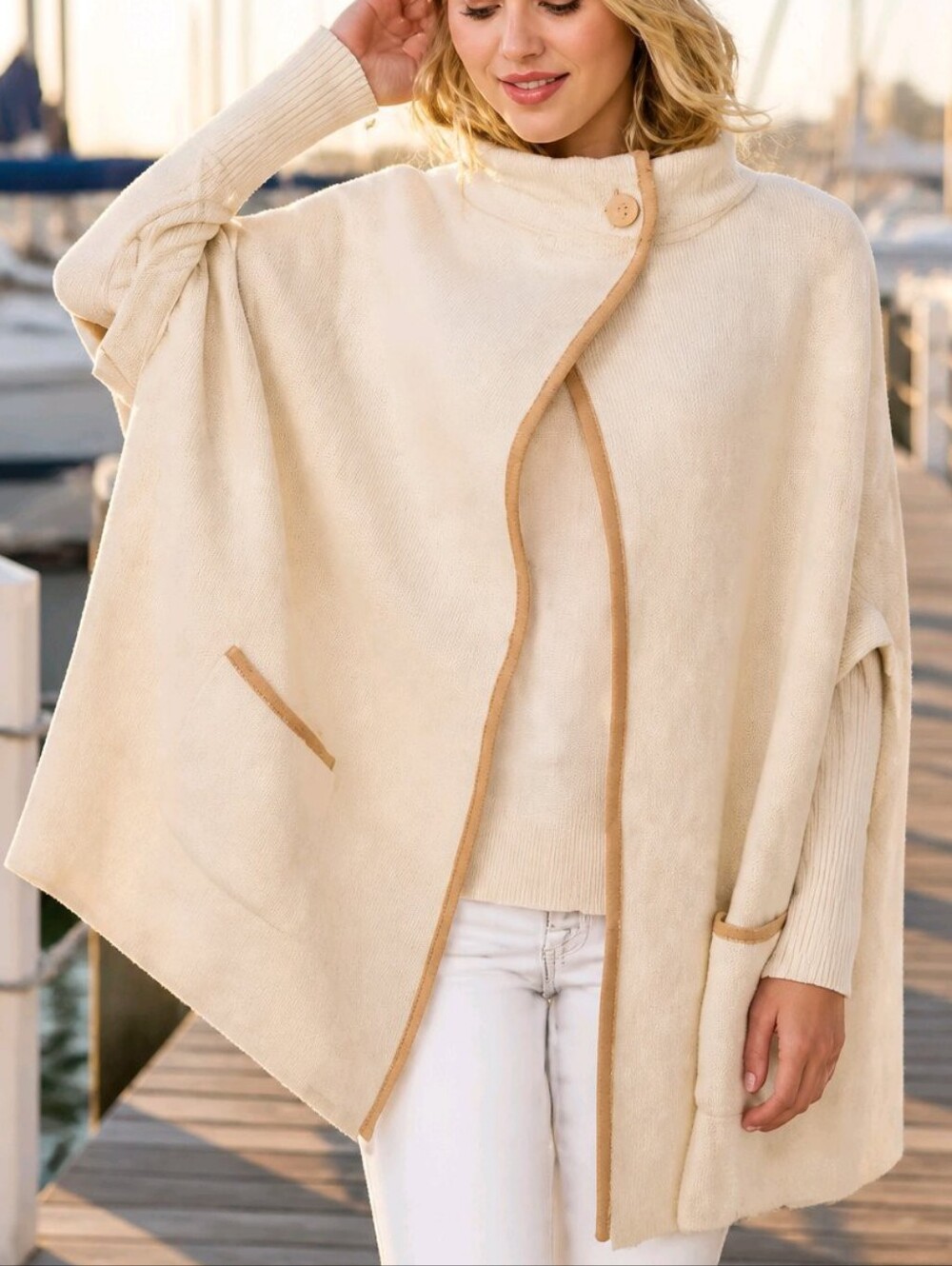 Lauren Conrad Versatile Cream Tan Riding Cape Cozy Poncho Fits Small To XXL New - Picture 5 of 9